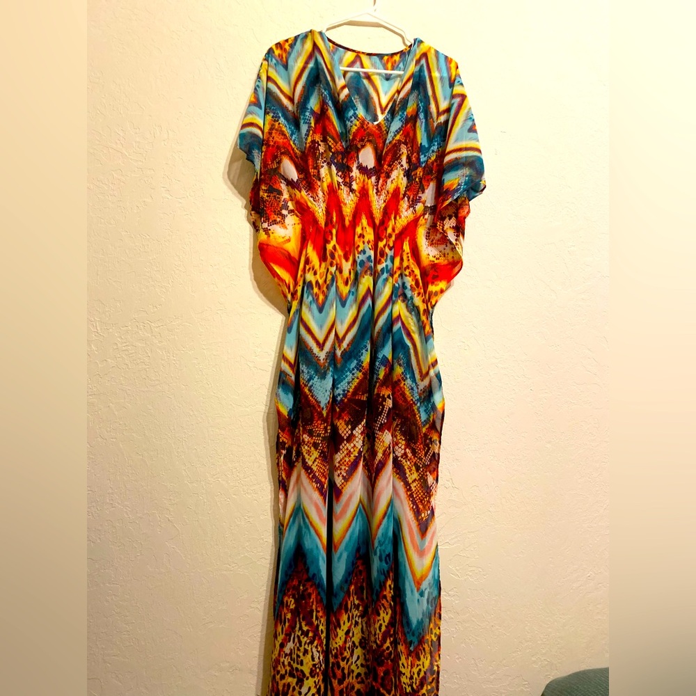 Vibrant Multicolor Flowy Maxi Dress/swimsuit cover up